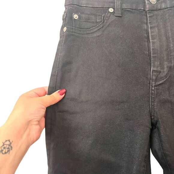 7 FOR ALL MANKIND B(air) High Waist Ankle Skinny Pant Coated Black Sz27 - Picture 6 of 7